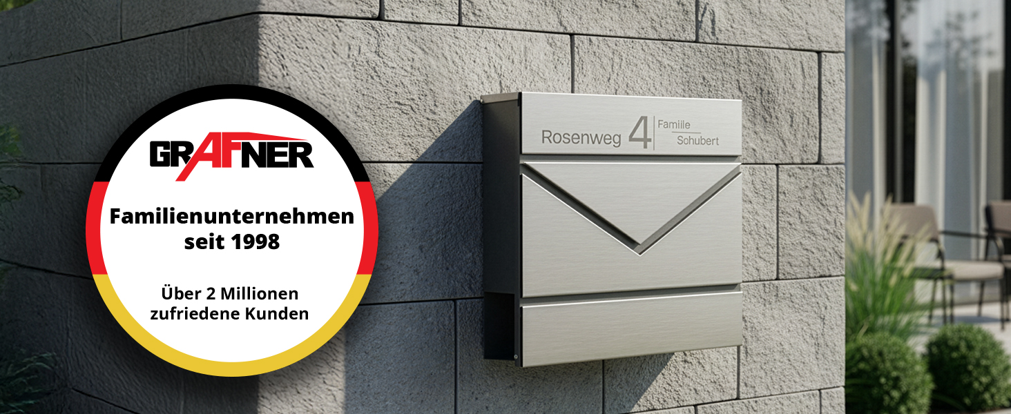 Поштовий ящик Grafner Premium, нержавіюча сталь, з газетницею та 2 ключами, гравіювання імені/вулиці/номера будинку, колір антрацит RAL7016