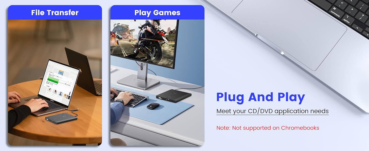 Зовнішній CD/DVD привід MOSWAG USB 3.0 та Type-C, оптичний багатофункціональний накопичувач +/-RW для PC, Mac, MacBook Pro, Linux, Win 11/10, чорний