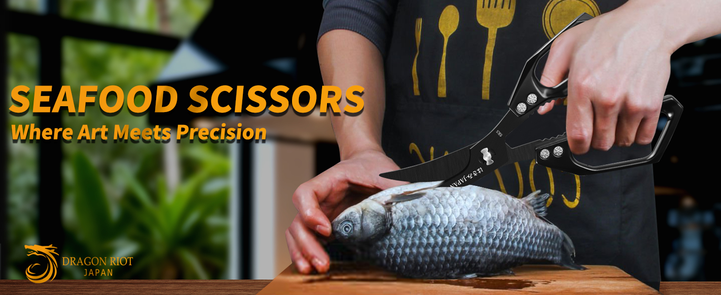 Набір кухонних ножиць DRAGON RIOT чорного кольору: професійний набір з ножицями для морепродуктів та кухонними ножицями, гострі японські ножиці для м'яса, крабів, креветок, омарів, трав та приготування їжі