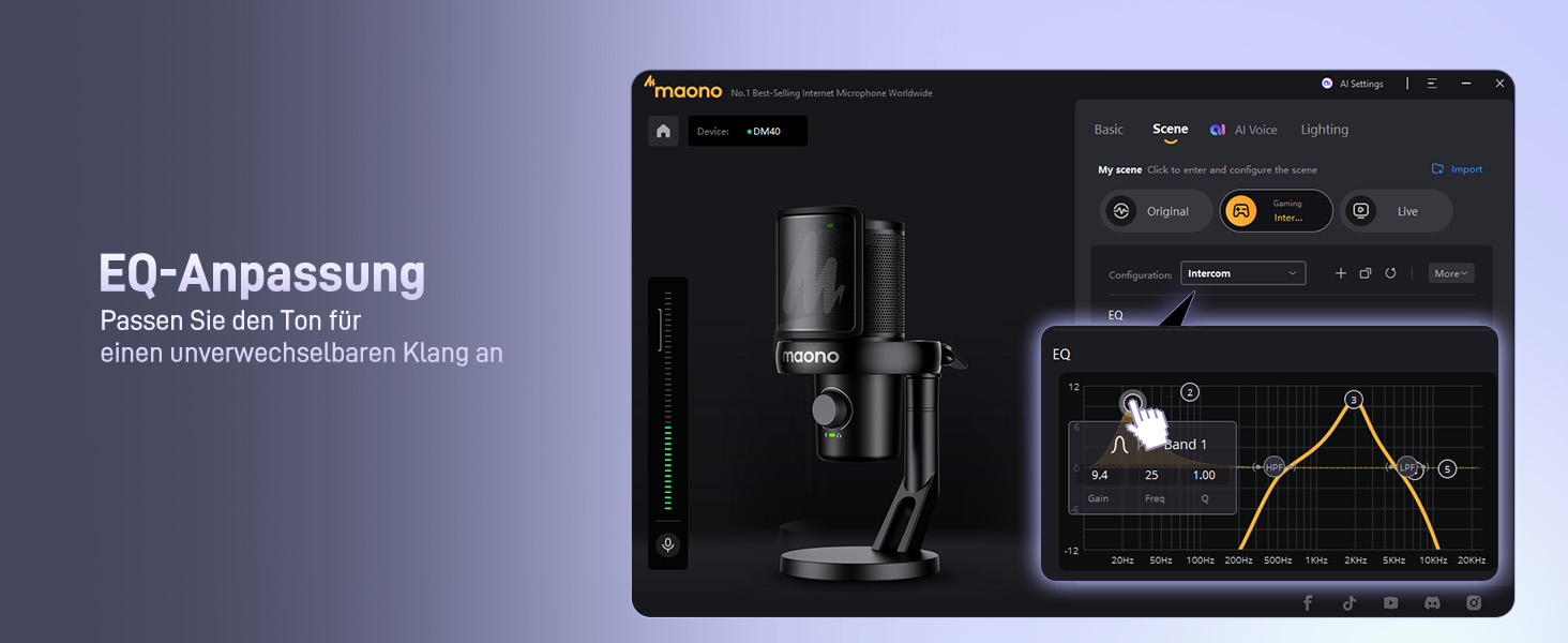 MAONO DM40 Бездротовий мікрофон для ПК з RGB підсвічуванням та ШІ-зміною голосу, 3-рівнева шумозаглушення, для геймінгу, подкастингу та стрімінгу