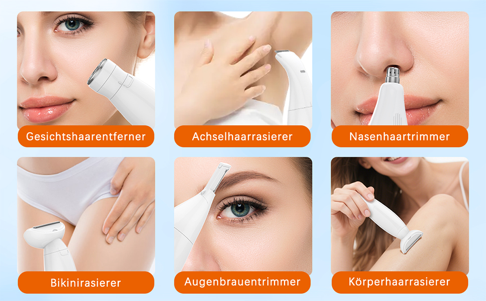 Електричний жіночий тример Lightbiz 5-в-1 для тіла та обличчя, водонепроникний (IPX7), USB-зарядка, білий