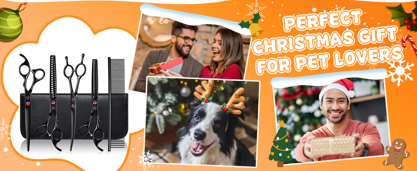 Набір професійних ножиць для грумінгу собак Moontay 7 дюймів: вигнуті, прямі, розріджуючі ножиці