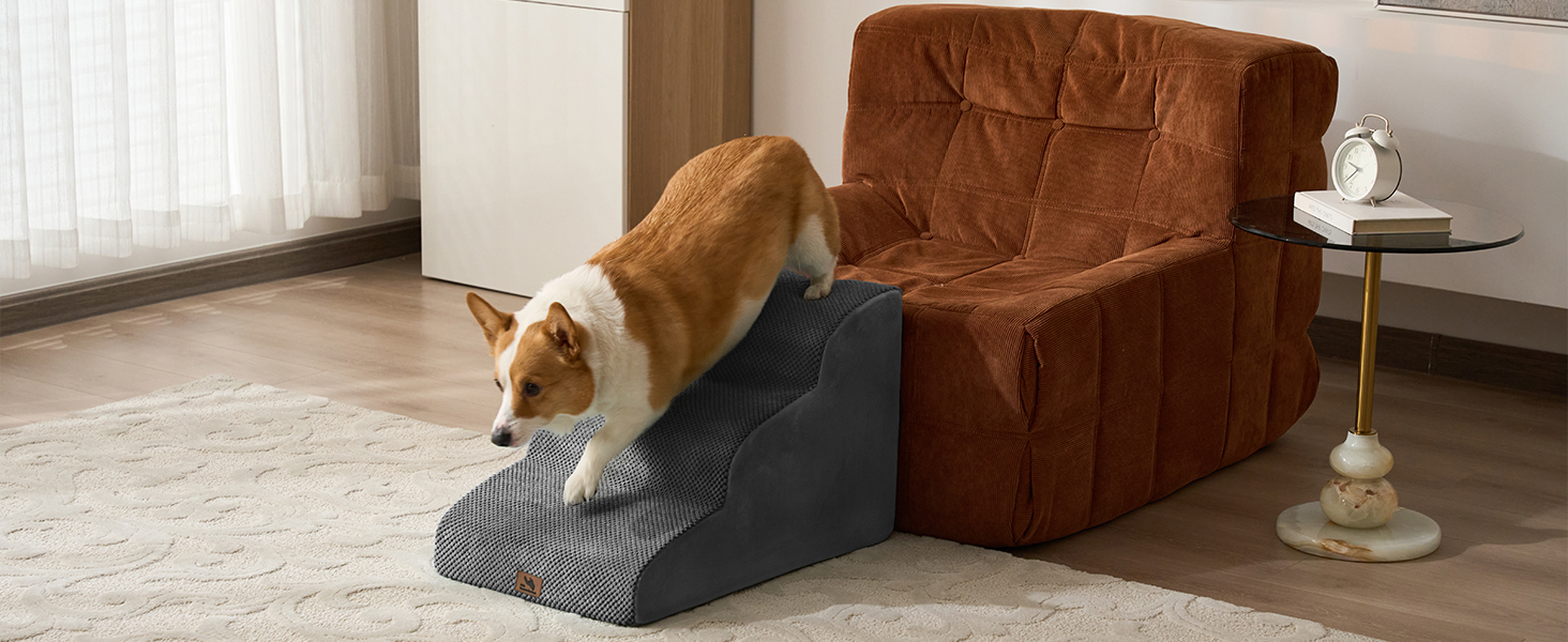 Сходинка для собак маленьких порід, 2 сходинки, 30 см, для домашніх тварин, миється, не слизька, для котів, для ліжка, дивану, сірого кольору