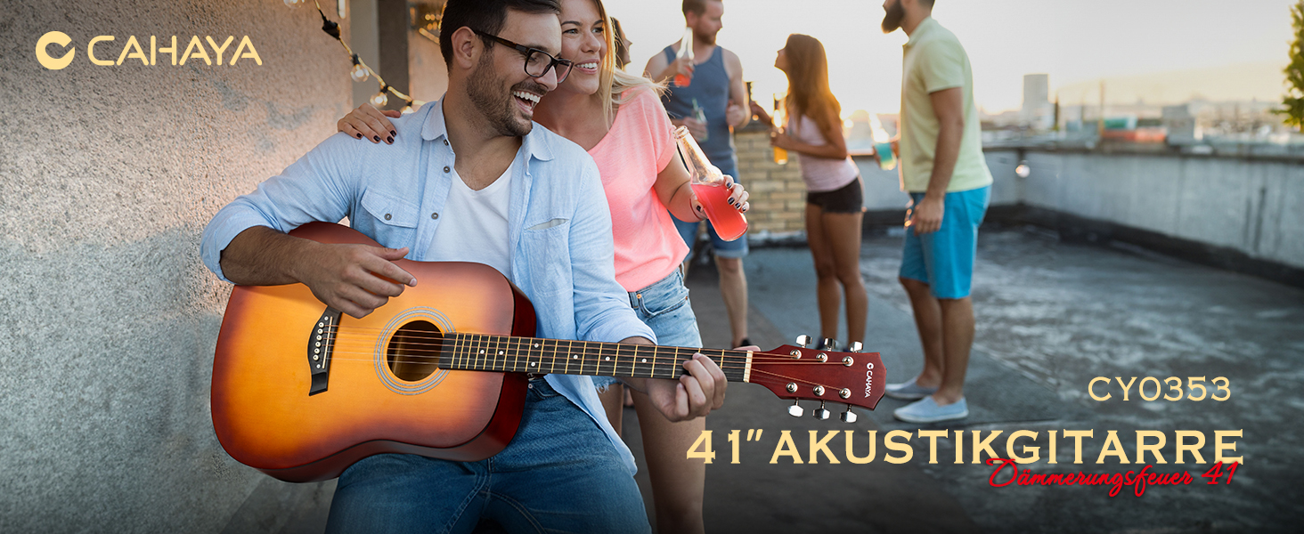 Акустична гітара CAHAYA Lindenholz CY0354: Комплект для початківців, дітей та дорослих, з чохлом, запасними струнами, каподастром, медіаторами та наклейками на лади
