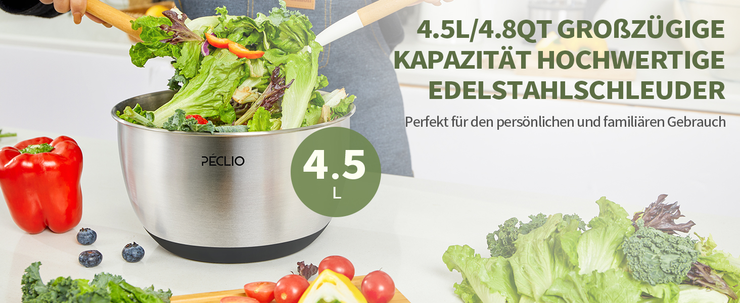 Салатниця-центрифуга 4,5 л з нержавіючої сталі 18/10 з прозорою кришкою, нековзкою основою, ручним приводом, BPA-free, для миття в посудомийній машині, чорна