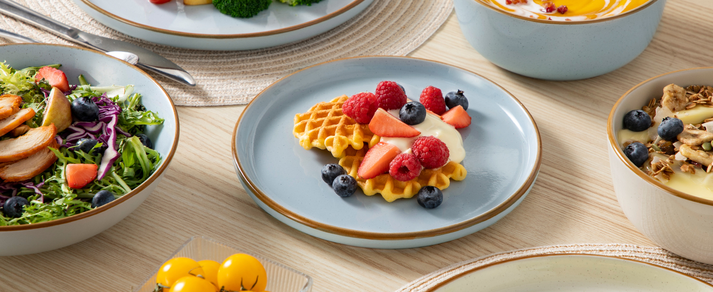 Набір посуду на 6 осіб Vancasso RENO 24-tlg: тарілки, супові тарілки, десертні тарілки, миски, комплект посуду з кераміки, 48 предметів