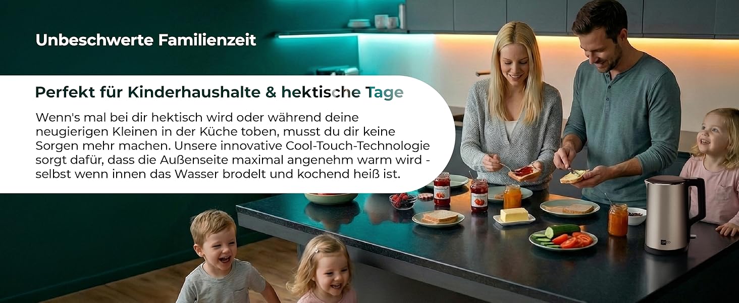 Електричний чайник Aeco AQA NEO з нержавіючої сталі, 1.7 л, 2150 Вт, без BPA, фільтр від накипу, бездротовий, CoolTouch, шампань сріблястий