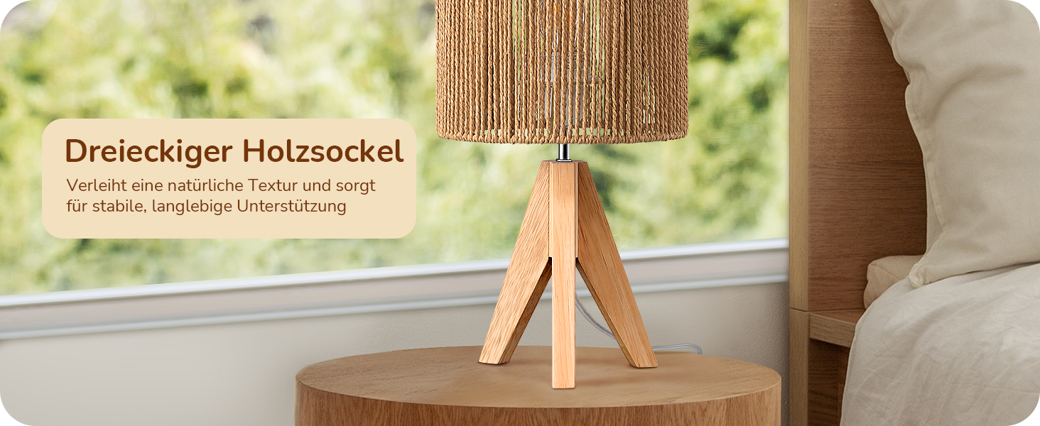 LED настільна лампа EDISHINE з абажуром з ручної роботи та дерев'яною ніжкою, 2700K, тепле біле світло, бохо стиль, для спальні, вітальні, готелю, з лампочкою E27 4W, в'язаний паперовий шнур