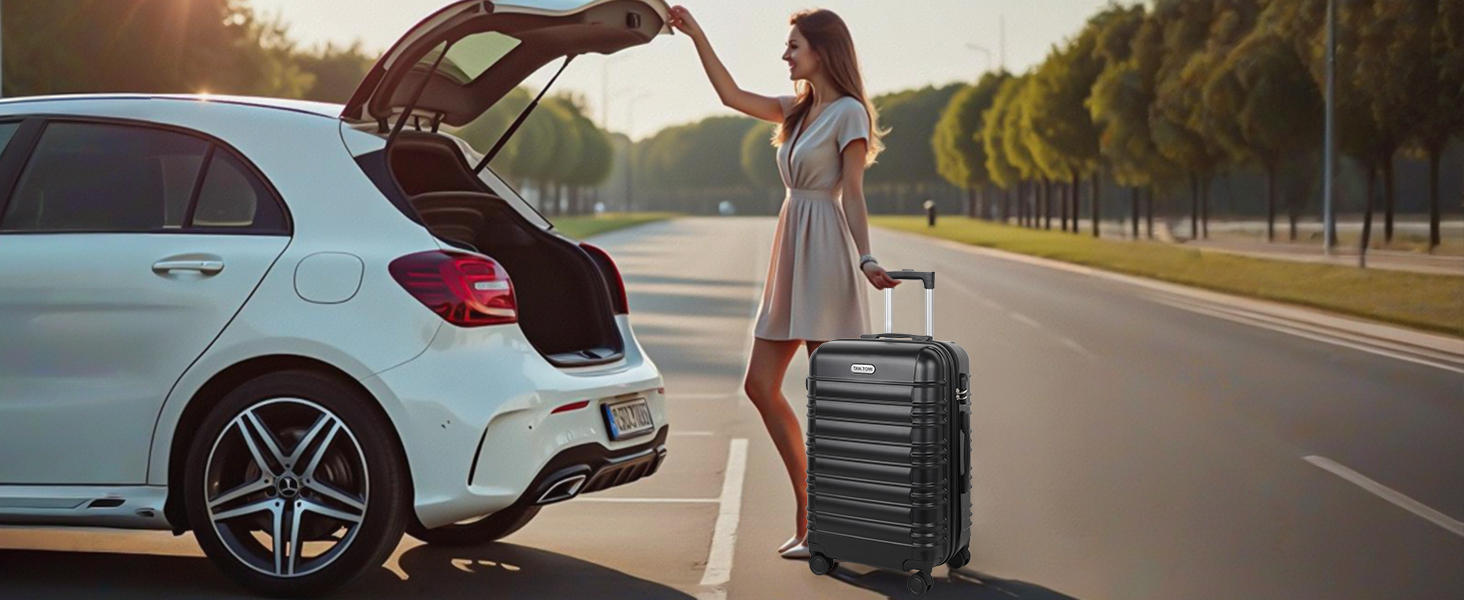 Великий валіз з ABS пластику на колесах, Trolley, валіз для подорожей з 4 колесами (360°), кодовий замок з 3 цифрами та телескопічний ручка з алюмінію (XL – 95л, Темно-сірий)