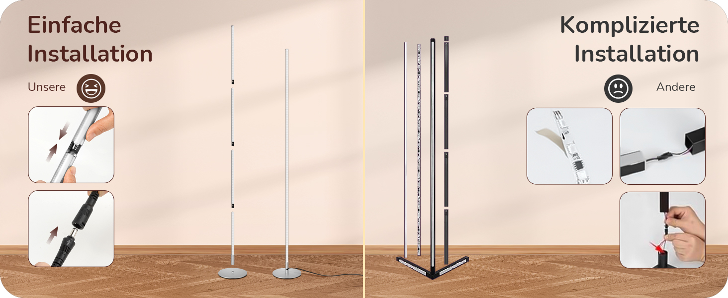 LED торшер Edishine 2 шт. з димуванням, тепле світло 3000K, регульована висота 146 см, для вітальні, спальні, офісу, чорний