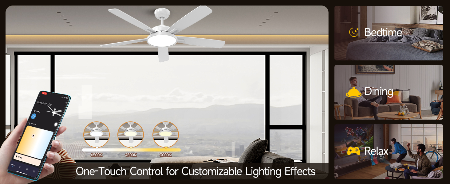 Стельовий вентилятор Taloya Smart з LED підсвіткою та пультом, 132 см, білий. Дистанційне керування, 6 швидкостей, димер 3000-6500K, таймер для вітальні та спальні