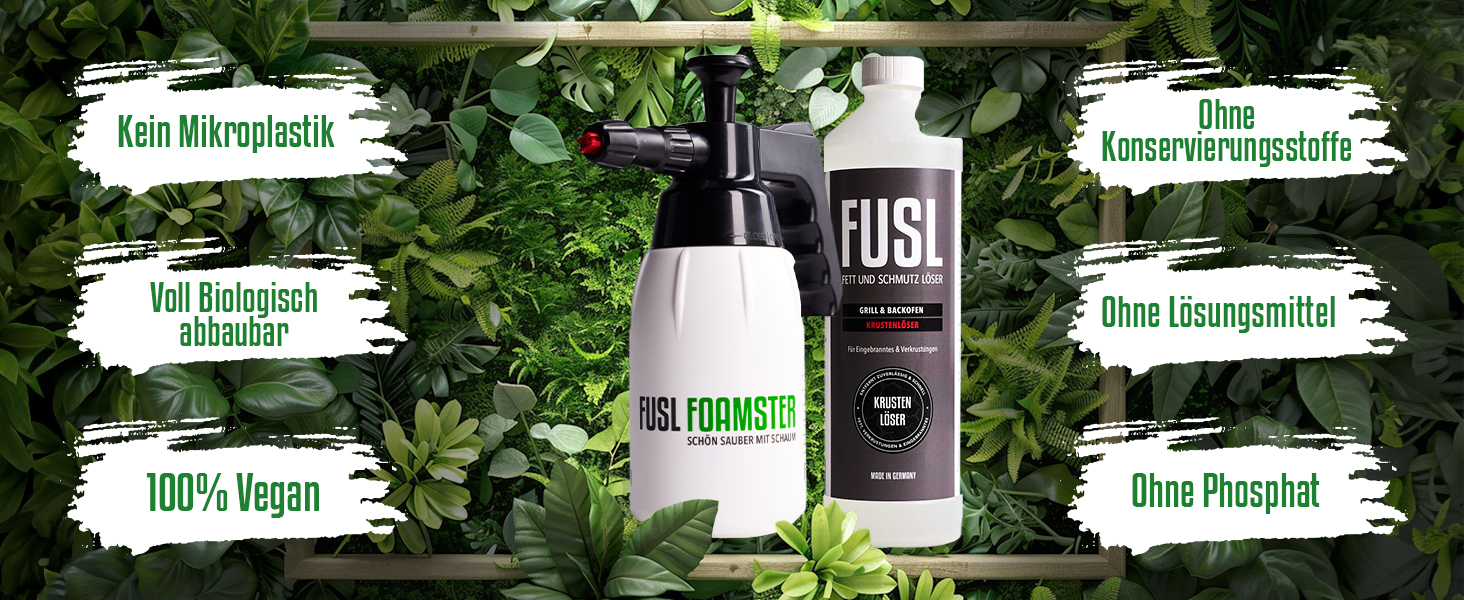 FUSL Grill Cleaner Set – FOAMSTER Foam Cannon + 1L Crust Remover – Extra Strong Grill Cleaner for Gas Grill, Smoker & Grill Grate – Biodegradable & Effective – Made in Germany