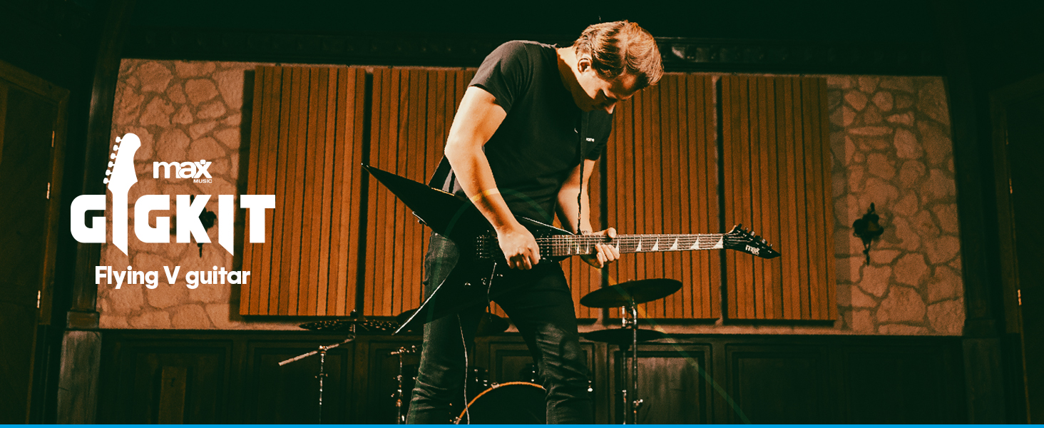 Електрогітара Max GigKit Rock Style: Комплект для гітари з підсилювачем, чохлом, медіатором, тюнером, кабелем, струнами та ременем, 24 лади - Чорний