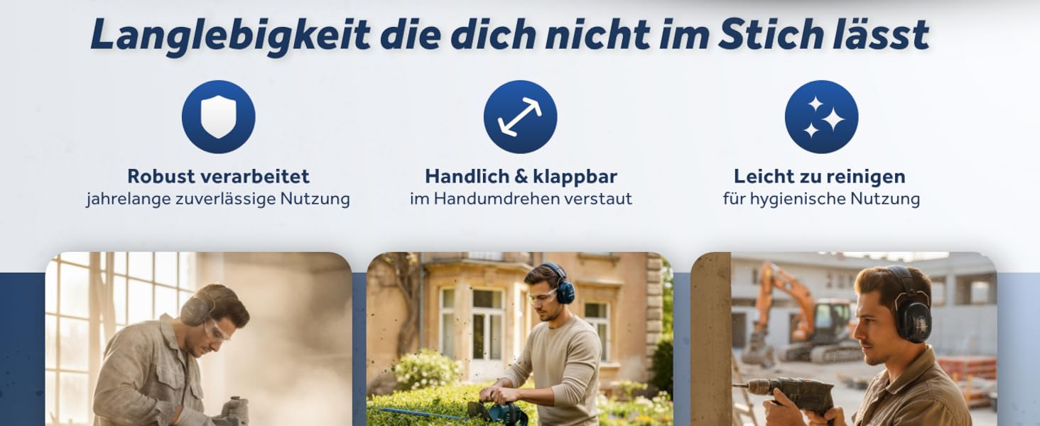 Schallwerk Work+ | Захисні навушники для роботи – регульовані навушники, високоякісні шумозаглушувачі – капсульні навушники для роботи та повсякденного використання (Темно-синій)