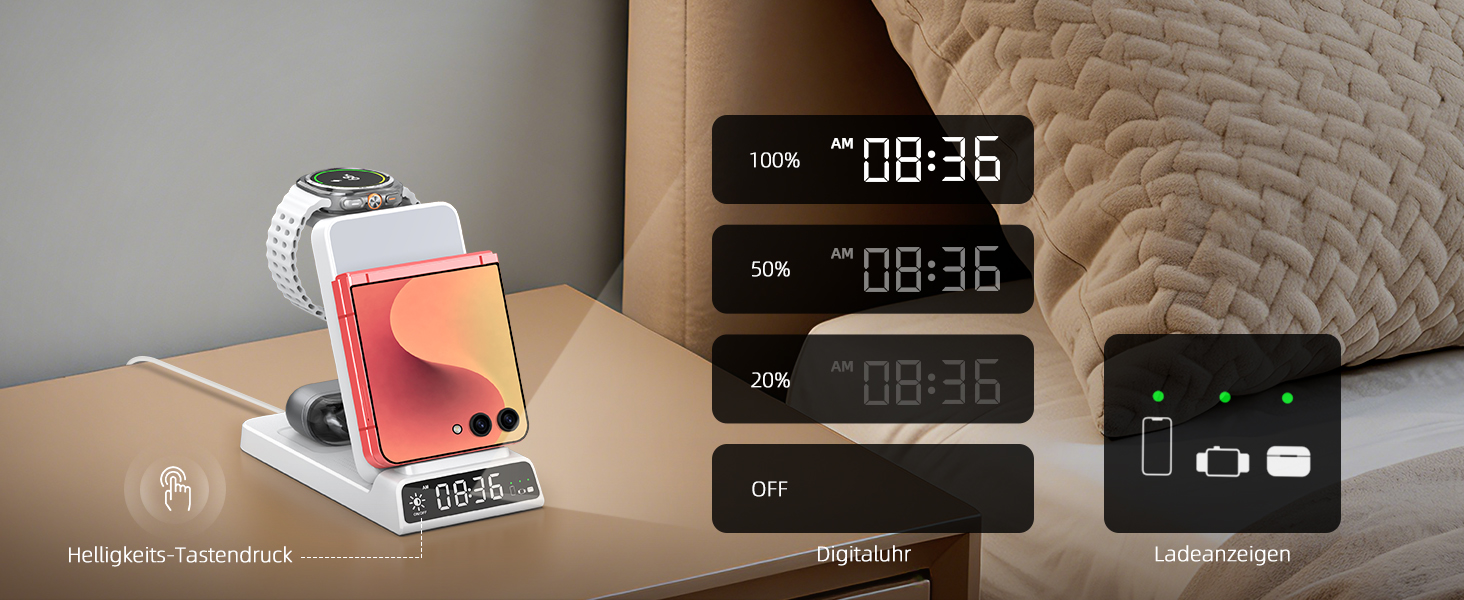 Бездротовий зарядний пристрій 3-в-1 для Samsung Galaxy S26/S25/Z Fold 7/Flip 7, Galaxy Watch 8/7/6/5 Pro та Buds 3/2 - білий