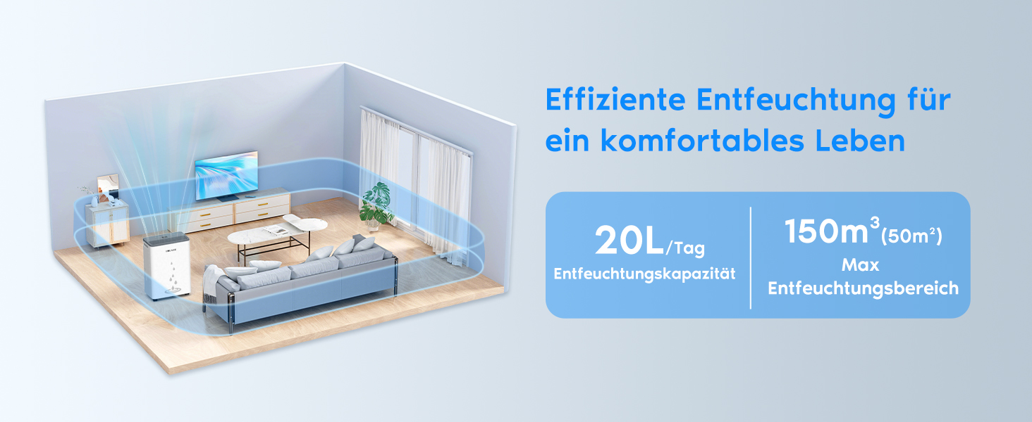 Електричний осушувач повітря COLAZE 20 л/24 год, для дому, підвалу, вітальні, 150 м³ (50 м²), тихий, для квартири