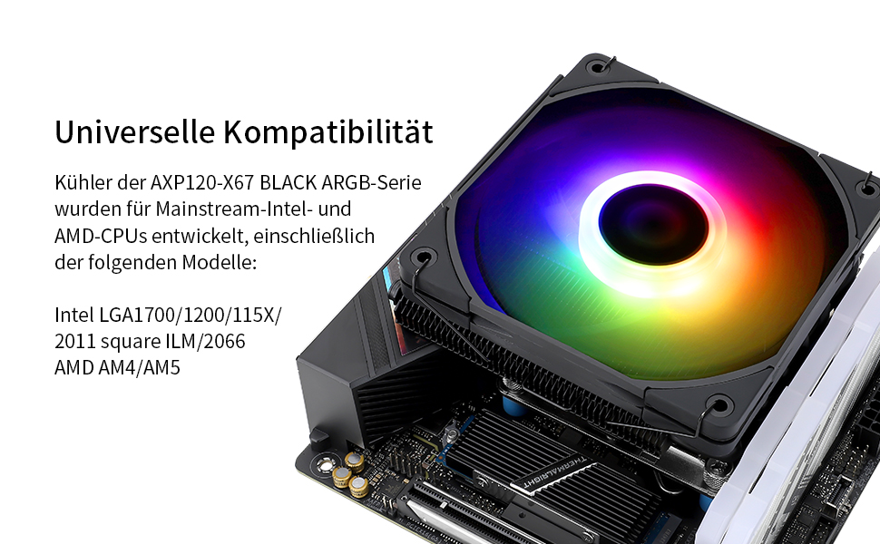 Thermalright AXP120-X67 BLACK ARGB: Кулер для CPU з 6 heatpipes, 120mm вентилятор, підтримка AM4/LGA 1700/115x/20xx