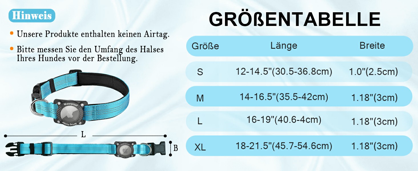 Нашийник для собак з AirTag, водонепроникний чохол, GPS трекер, сумісний з Apple AirTag, синій, розмір S (27-34.5 см)
