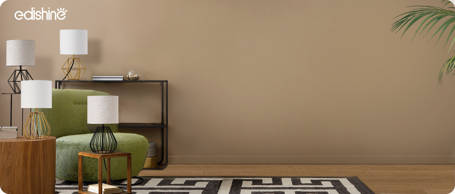 EDISHINE Настільна лампа, сучасний дизайн, індустріальний стиль, E14 цоколь, вінтаж, для спальні, вітальні, бежево-чорний льон + чорний