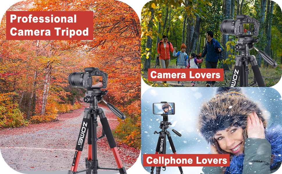 Штатив ZOMEi 188 см, професійний, для DSLR, телефонів, проекторів, телескопів (чорний/червоний)