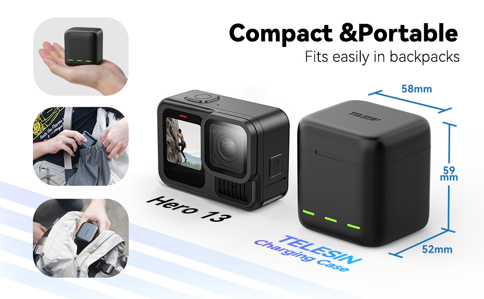 Акумулятори TELESIN Enduro 2 шт. з зарядним пристроєм для GoPro Hero 13 Black. Запасні акумулятори, сумісні з оригінальними, з швидкою зарядкою. Комплект: 2 акумулятори + 1 зарядний пристрій