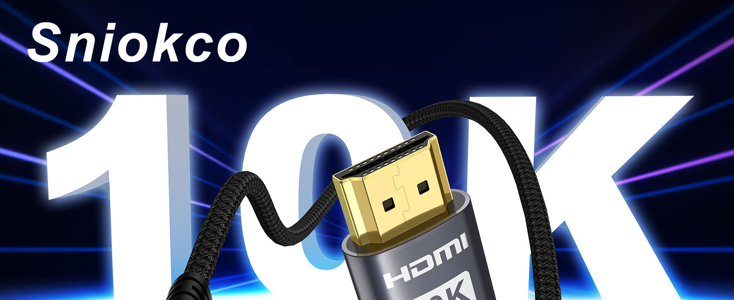 HDMI 2.1 кабель Snokco 10K 8K 3 метри, сертифікований, 48Gbps, Ultra High Speed, 4K 240Hz, 8K 60Hz, eARC, HDCP 2.3, DTS:X, HDR10+, для TV, монітора, проектора, Roku, PS5, X-box