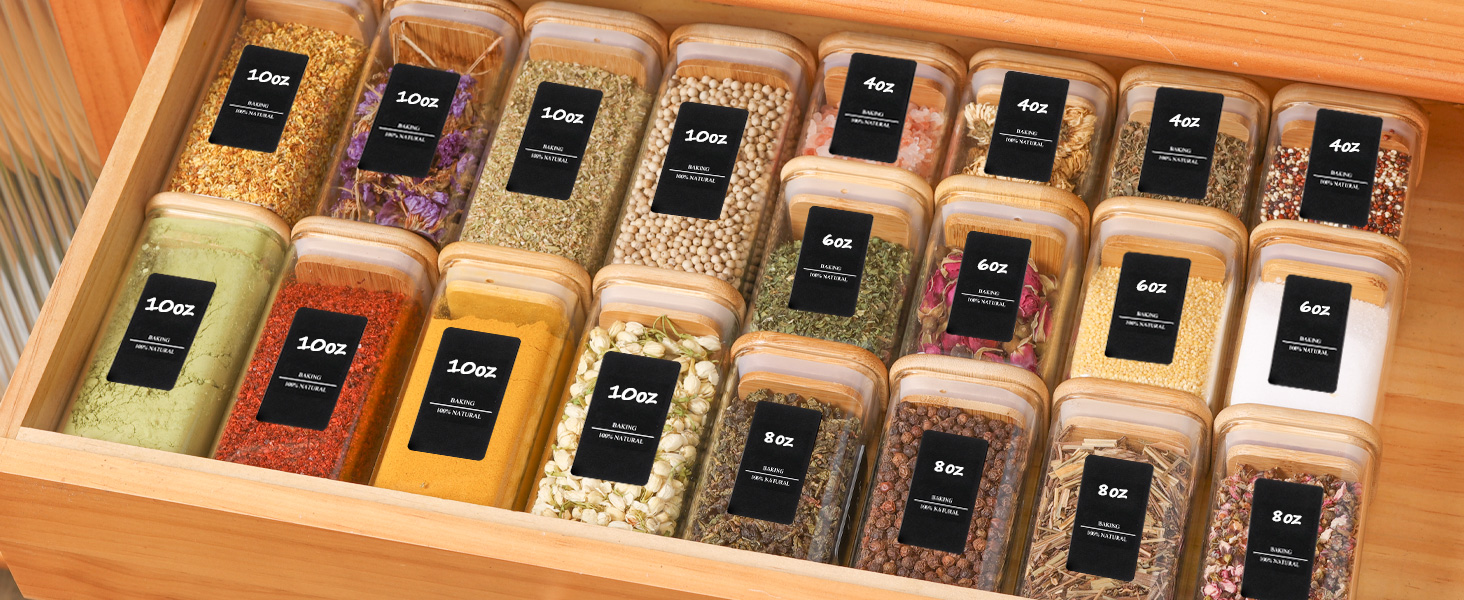 Набір скляних баночок для спецій ComSaf 120 мл (12 шт.) з етикетками, дерев'яними кришками та щільним закриттям
