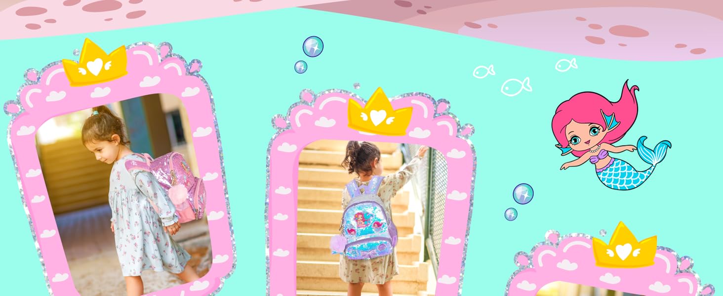 Дитячий рюкзак Єдиноріг для дівчаток з паєтками, персоналізований рюкзак Каваї для школи та садочка, подарунок на день народження або Різдво (Морська хвиля, 40 см)