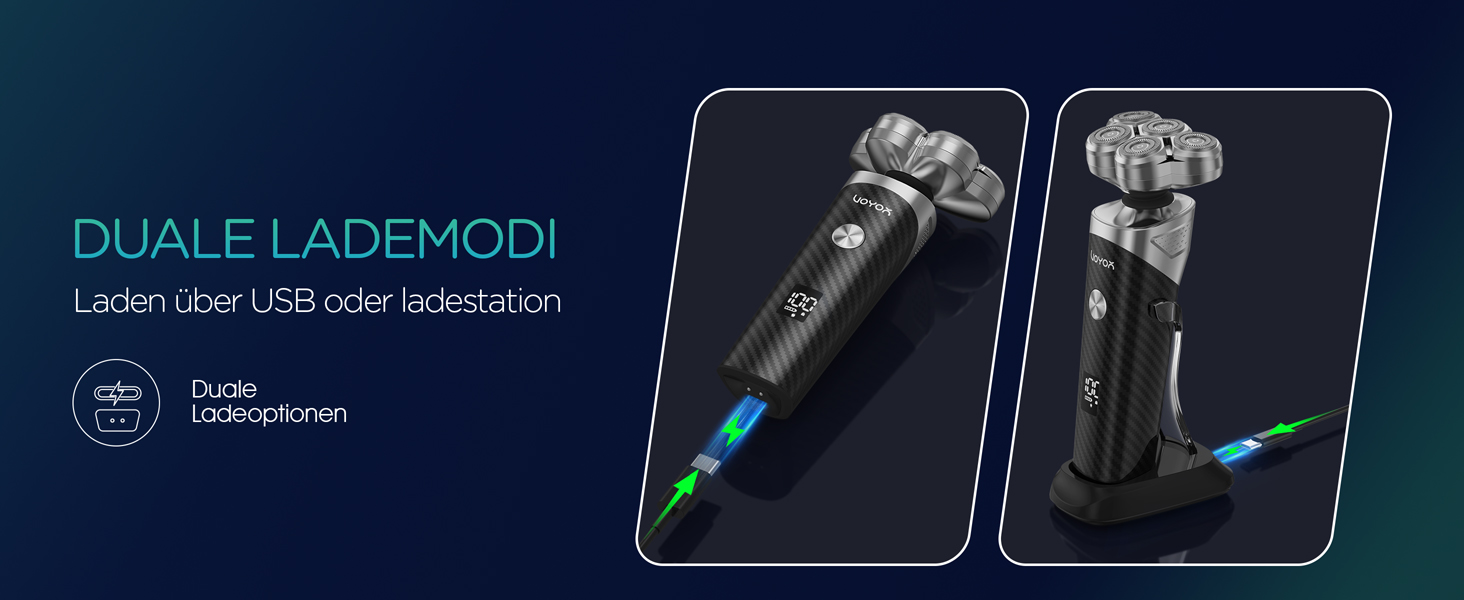 Електричний гоління для чоловіків VOYOR TX500: 5D, мокрий/сухий, бездротовий, LED дисплей, 150 хв роботи (чорний)