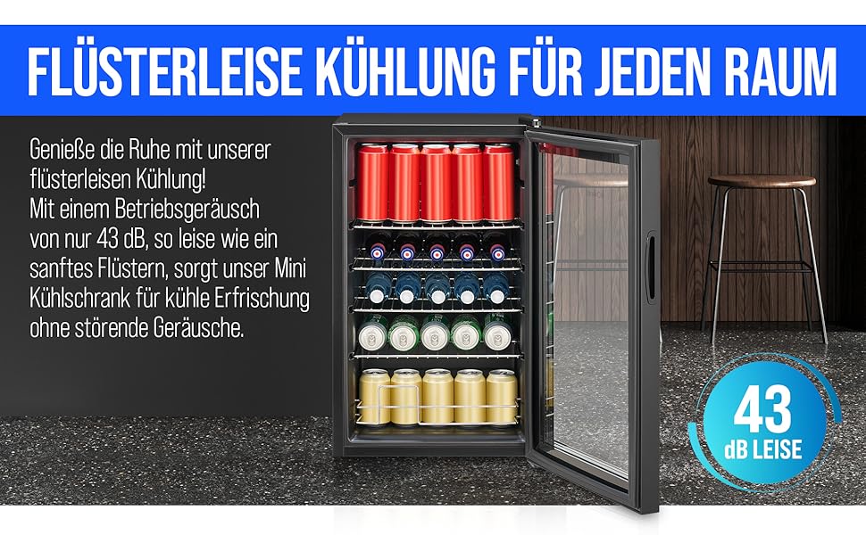 Холодильник для напоїв Bomann® KSG 7287, 63 літри, регулювання температури +3–10°C, з дверцятами зі скла, 4 полиці та LED-підсвічуванням, тихий, енергоефективний, компактний, для пляшок та банок, модель 2024