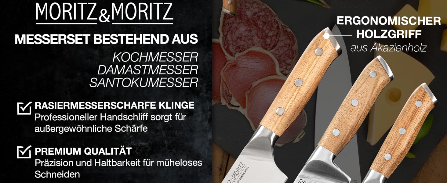 Ніж кухонний Moritz & Moritz Profi Küchenmesser 13 см - універсальний, для овочів, м'яса, фруктів, з ергономічною ручкою з акації, німецька сталь