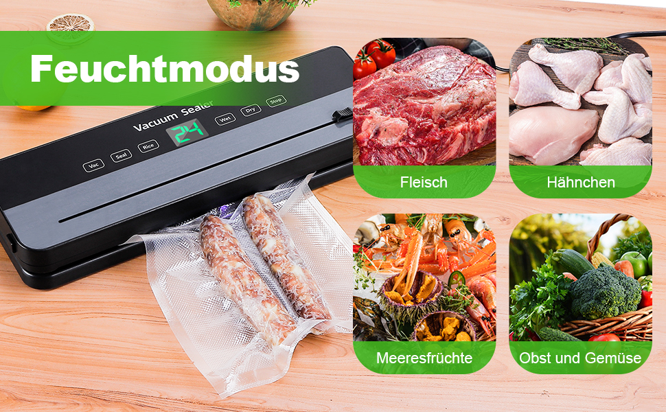 Вакуумний пакувальник Obecilc 7-в-1 з ріжучим ножем, 65 кПа, сухий/вологий режим, 10 пакетів, для дому та ресторану