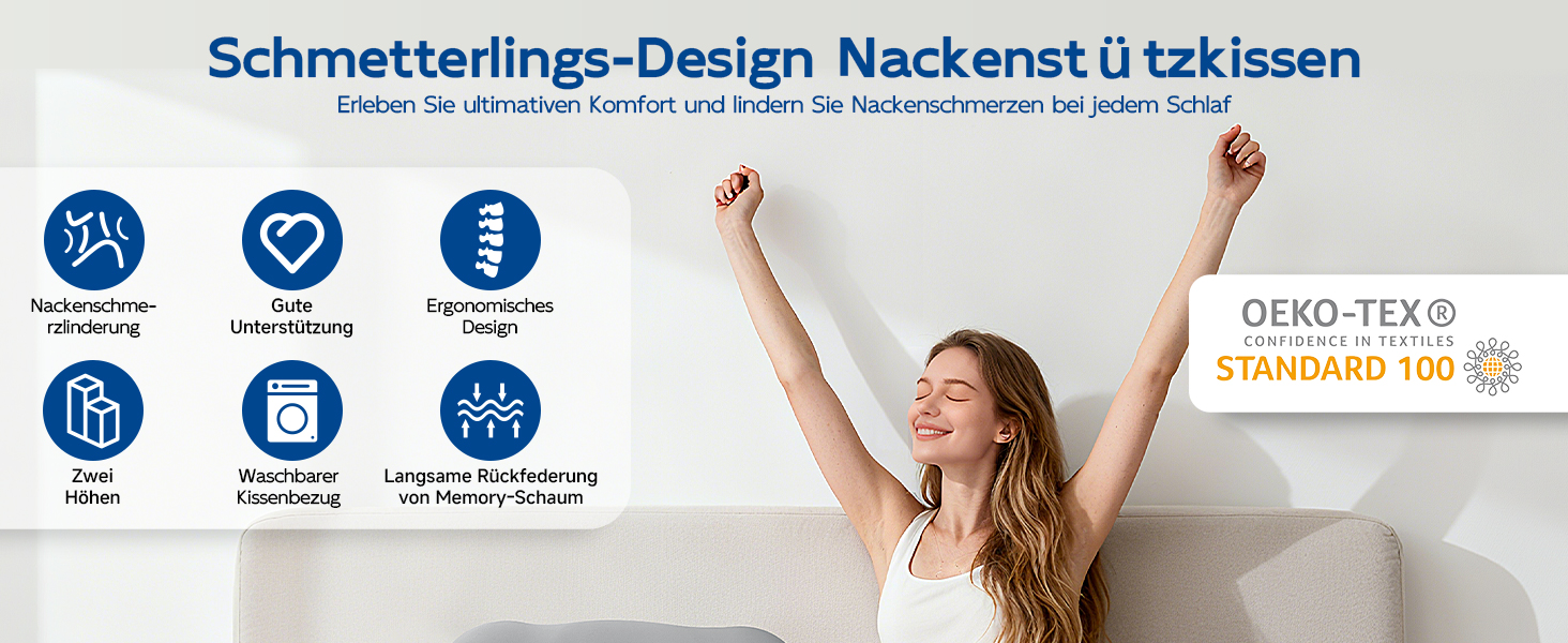 Подушка Ecliptron з піною з пам'яті: ергономічна подушка для шиї, дихаюча, знімний чохол, для тих, хто спить на боці, спині та животі (сіра)