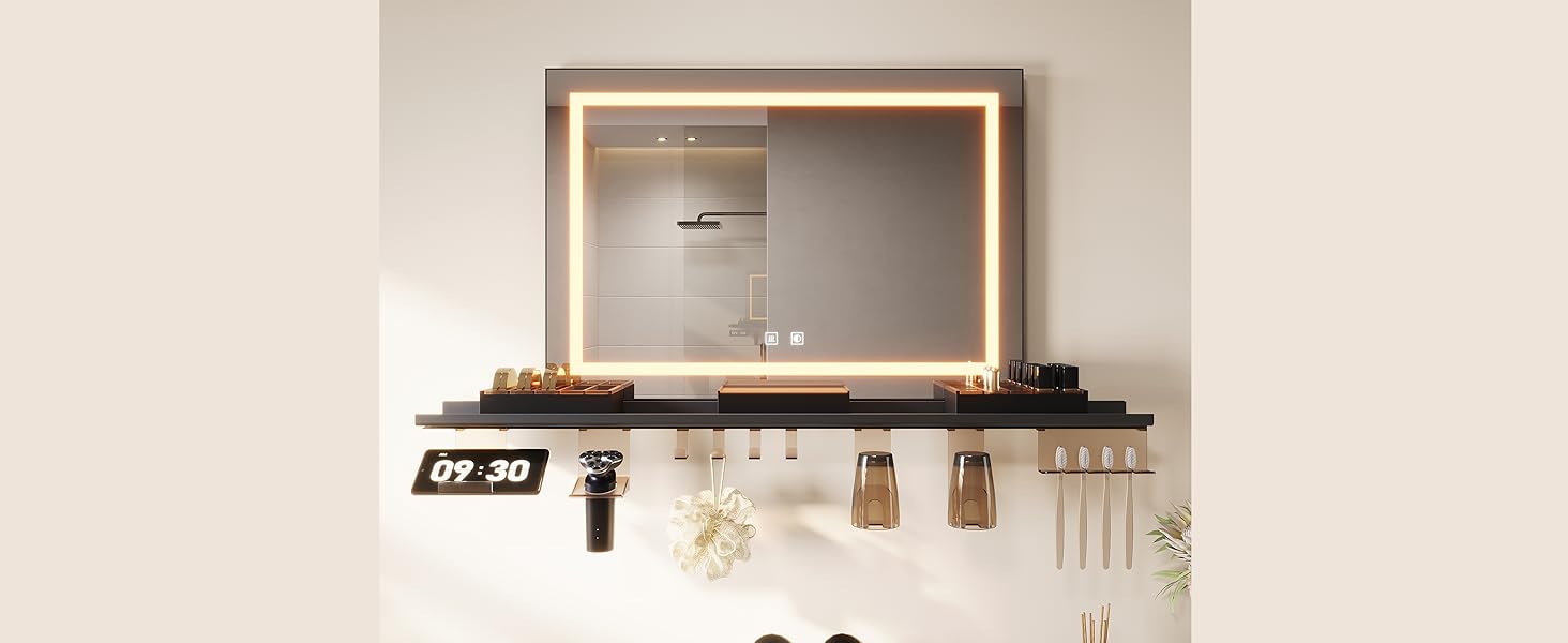 Дзеркало для ванної кімнати SONNI з підсвічуванням 60x40 см, IP44, білий (70x50 см, темно-сірий + рамкове підсвічування)