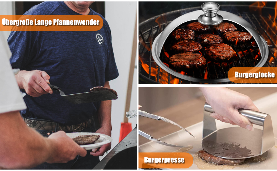 Набір гриль-аксесуарів Kwaiyole: набір інструментів для гриля з нержавіючої сталі, важкий гриль-шпатель, аксесуари для кемпінгу, BBQ, Smoker, Plancha, газового гриля. Ідеальний подарунок для чоловіків та жінок.