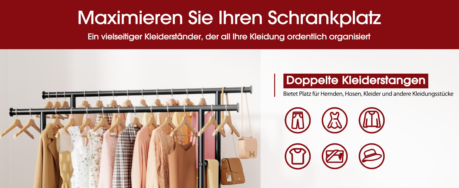 Стійка для одягу на колесах з подвійною перекладиною та сітчастим дном, 98 x 42 x 150 см, Чорний