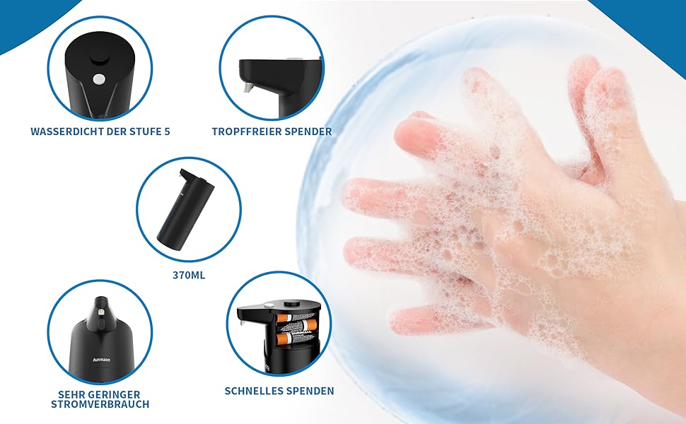 Автоматичний дозатор мила, електричний, чорний, для кухні та ванної кімнати