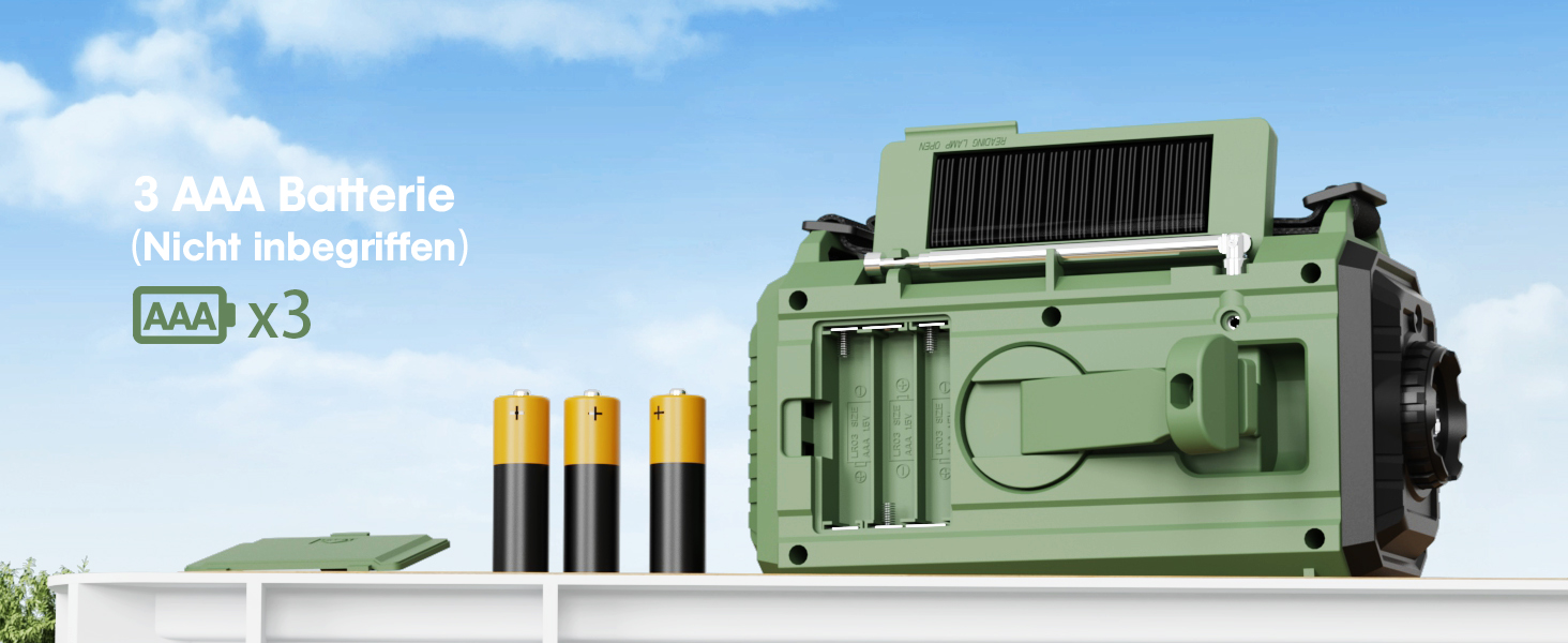 Радіоприймач Kurbelradio на 12000 mAh з ручним заводом, сонячною панеллю та SOS-сигналом. AM/FM/SW радіоприймач з USB-зарядкою, ліхтарик та світло для читання. Ідеально для кемпінгу, надзвичайних ситуацій та відключень електроенергії. Зелений колір.