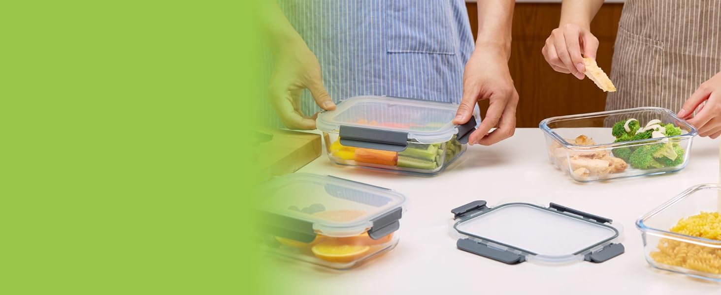 Набір контейнерів VonShef для зберігання їжі (10 шт.) – 1050 мл та 370 мл, придатні для духовки та мікрохвильової печі, миючі в посудомийній машині, герметичні та витікання, ідеальні для приготування їжі на тиждень