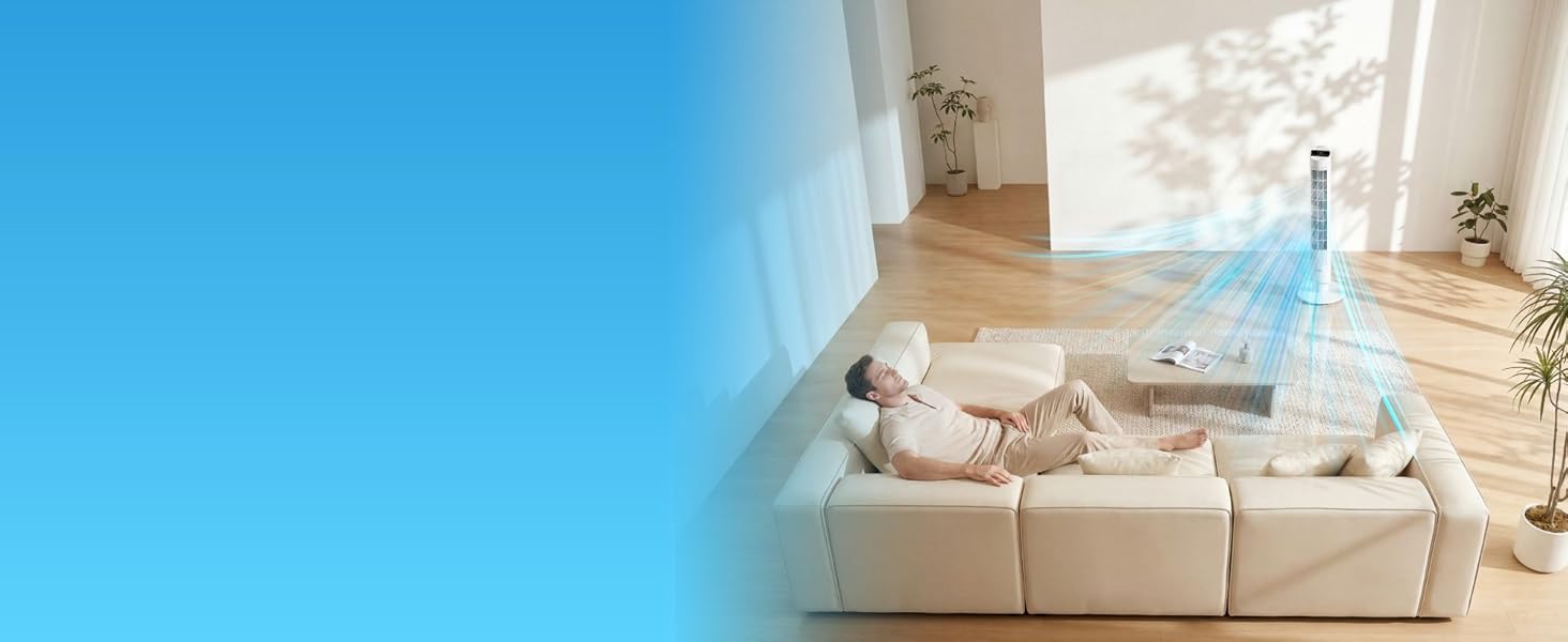 VonHaus Турмовентилятор 102 см, Електричний вентилятор зі WiFi, Управління Alexa/Google Home, Пульт, Таймер 12 год, Обертання 70°, для дому та офісу, Білий