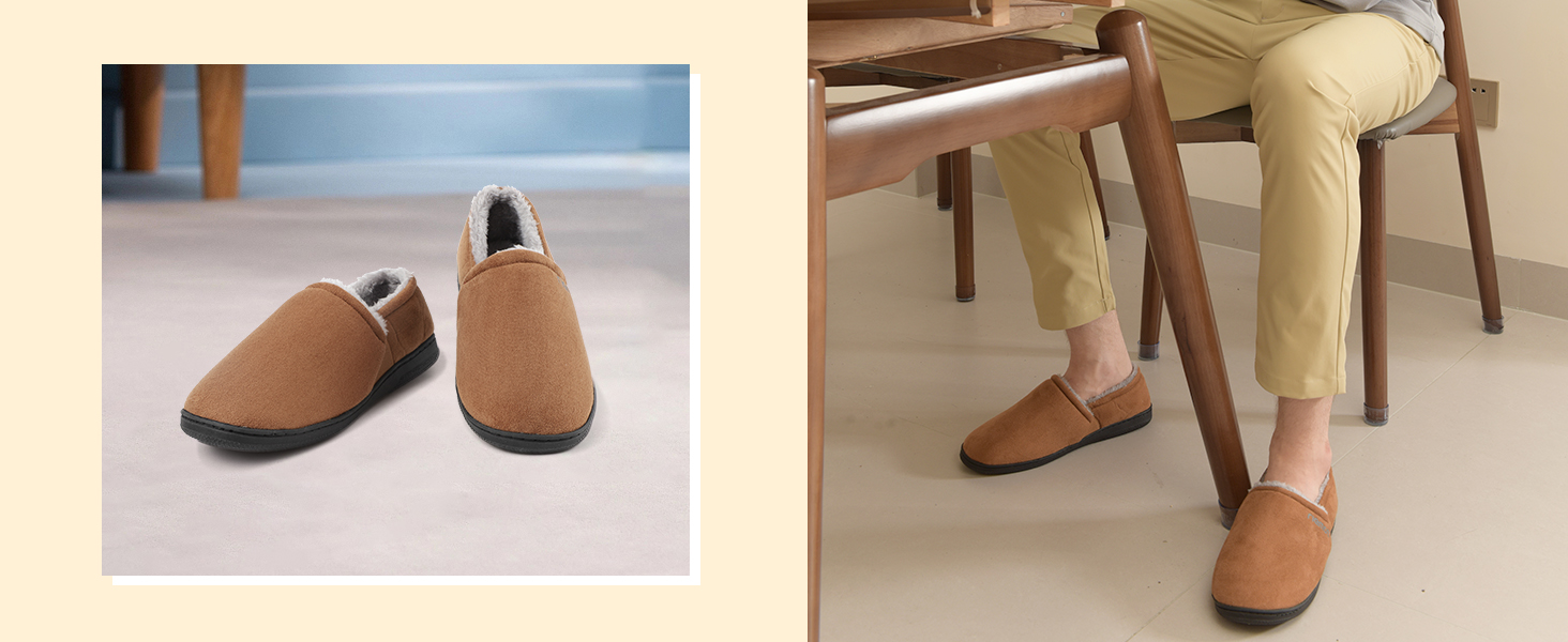 Чоловічі мокасини-домашні тапочки Riehmot з м'якою підошвою з гуми, з підкладкою Sherpa, теплі, з м'якою піною Memory Foam, сірі, розмір EU 42-47