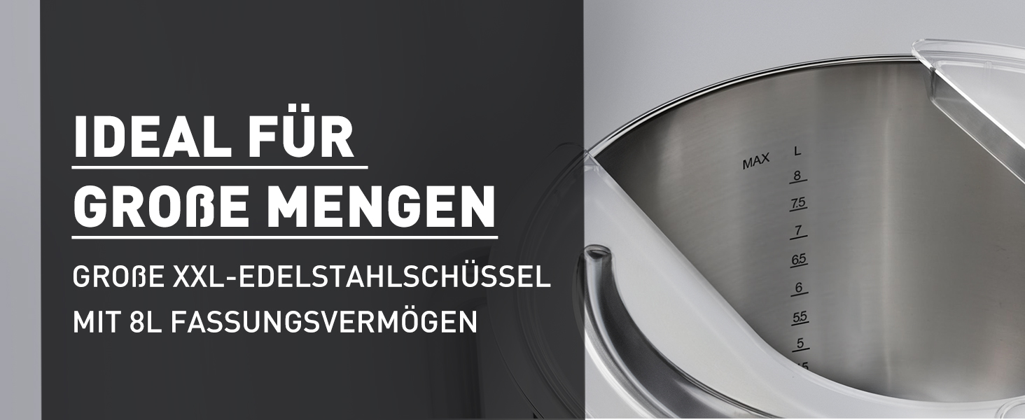 Кухонна машина Heinrichs 2500W з двома гаками для тіста, міксером та вінчиком, 8 швидкостей, чаша 7л з нержавіючої сталі, тиха, з титановим покриттям