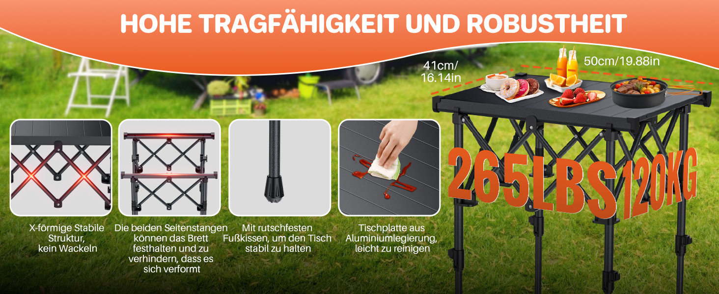 Складаний туристичний стіл Funykich 82x40 см, регулювання висоти (44/70 см), з сітчастою кишенею, для пікніка, кемпінгу, BBQ, саду
