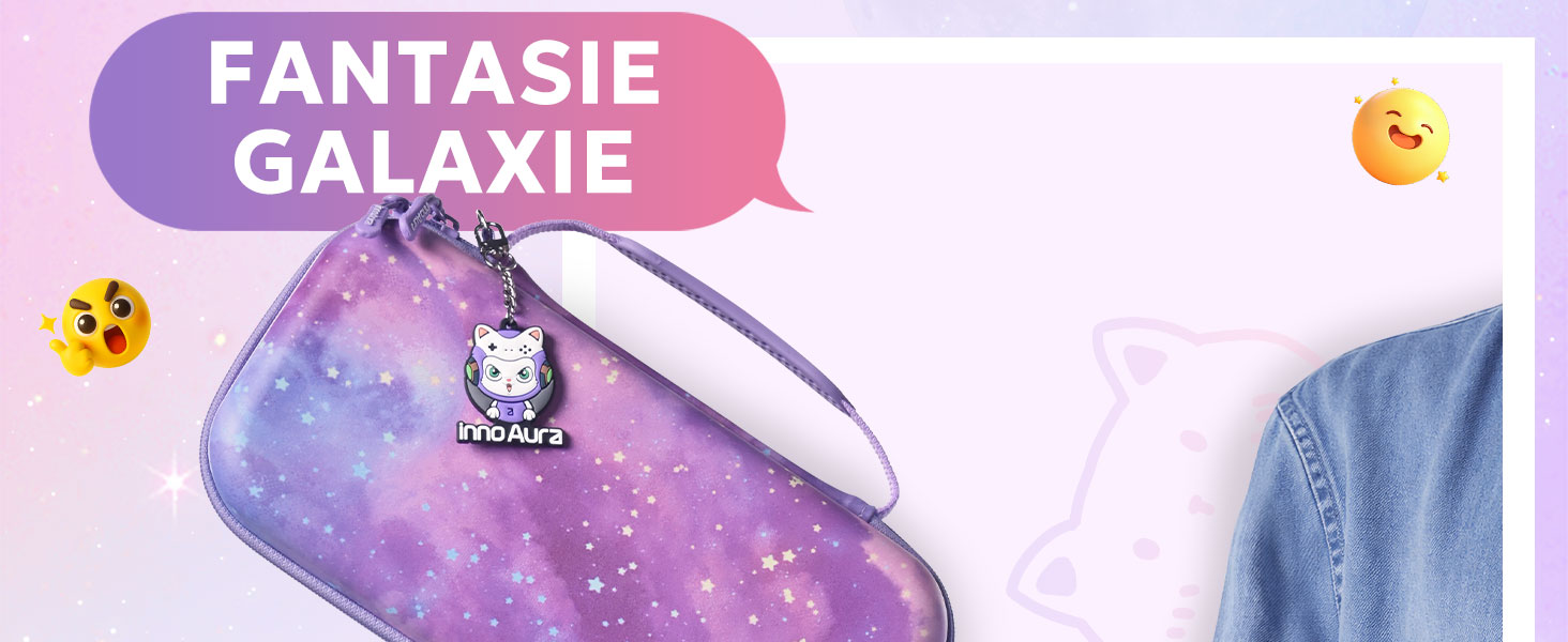 Чохол для Nintendo Switch 2 innoAura Switch 2 Tasche, фіолетовий (Galaxy Lila Violett), водовідштовхувальний, з амортизацією, відділенням для AirTag та великою сітчастою кишенею