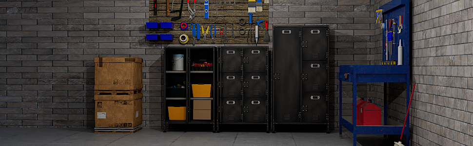 Metal locker with lockable doors, industrial steel cabinet for school, home, office, garage, H140*W38*D46 cm (6 doors)