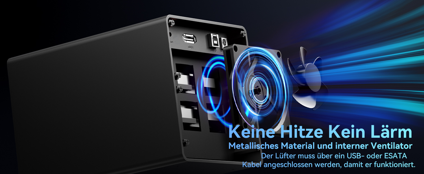 Корпус для жорстких дисків на 4 відсіки з вентилятором для 2.5/3.5' SATA HDD/SSD з USB A/C 3.0 та eSATA кабелем, підтримка Hot-Swapping, 80TB, DAS (без RAID/NAS)