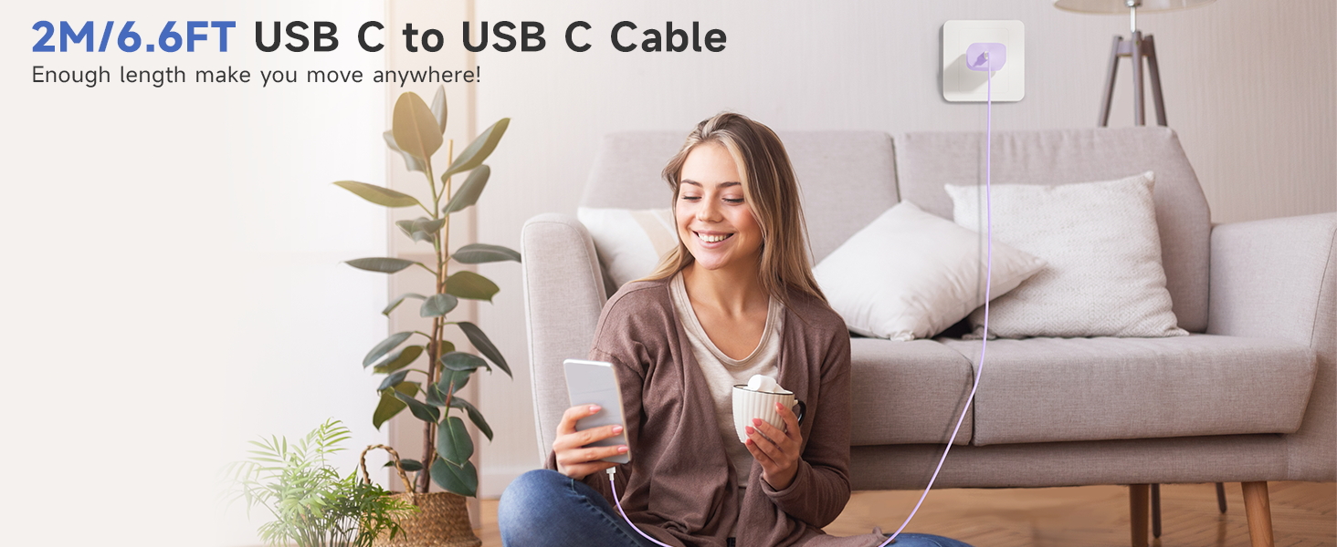 Зарядний пристрій USB-C 20W з кабелем Type-C 2м для iPhone 16/15/Pro/Air - комплект 2 шт. (Ліловий + Синій)