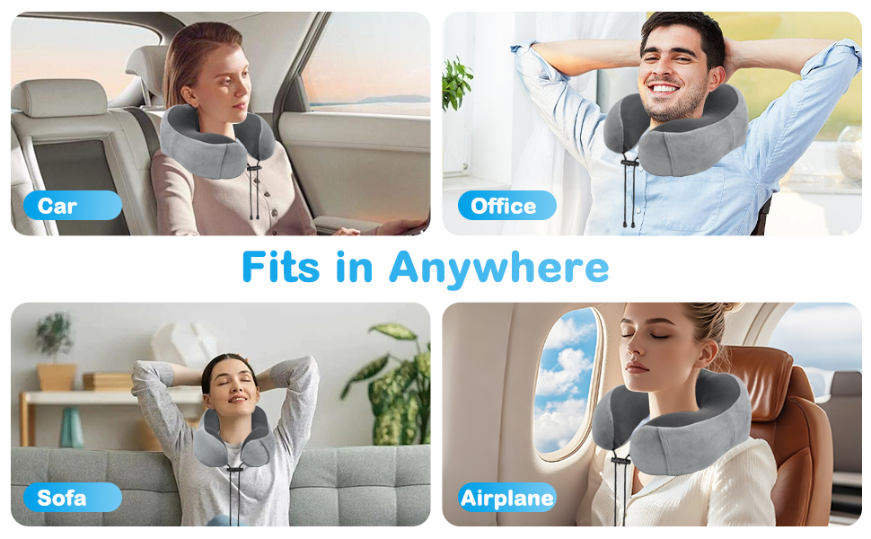 Подушка для шиї у літак: Memory Foam, регульована, компактна, з чохлом для зберігання, навушниками та маскою для сну (сіра)
