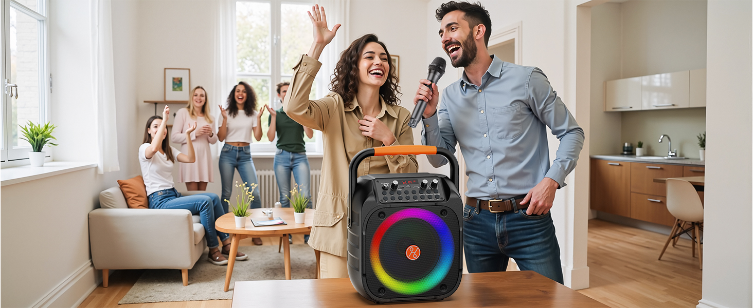 Портативна караоке-машина з Bluetooth, 2 мікрофони, LED-підсвітка, сабвуфер 6.5'