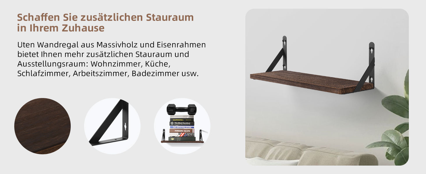 Настінна полиця з дерева, 2 шт. в наборі, рустикальний стиль, з кріпленням для рушників, світло-коричневий колір, для спальні, вітальні, ванної кімнати, кухні, офісу